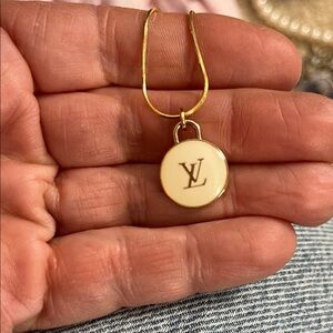 Authentic Louis Vuitton Gold Necklace with Cream Pendant
